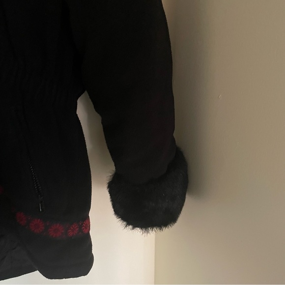 Rothschild Faux Fur Cuff & Hood Fair Isle Black Coat SZ Medium - Picture 6 of 16